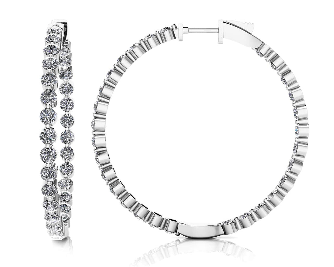 Shared Prong Diamond Hoop Earrings Large Lab-Grown Diamond  with 2.44 ct.(finished) 2mm