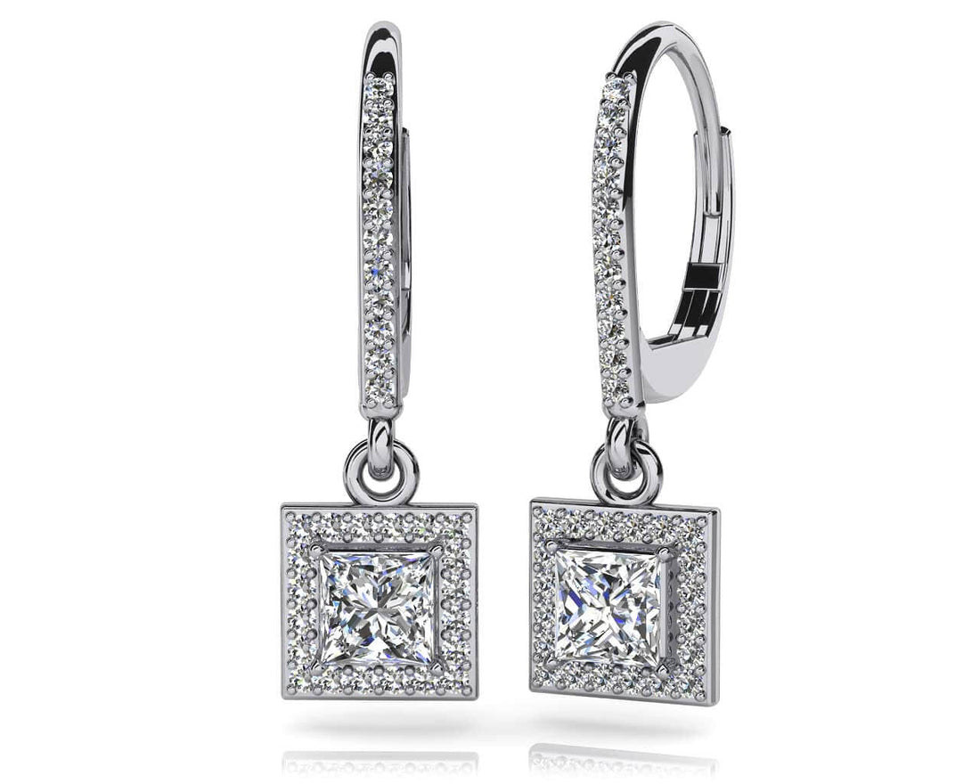 Princess Cut Diamond Drop Earrings Lab-Grown Diamond  with 1.62 ct. (2X0.60 ct. center diamonds)