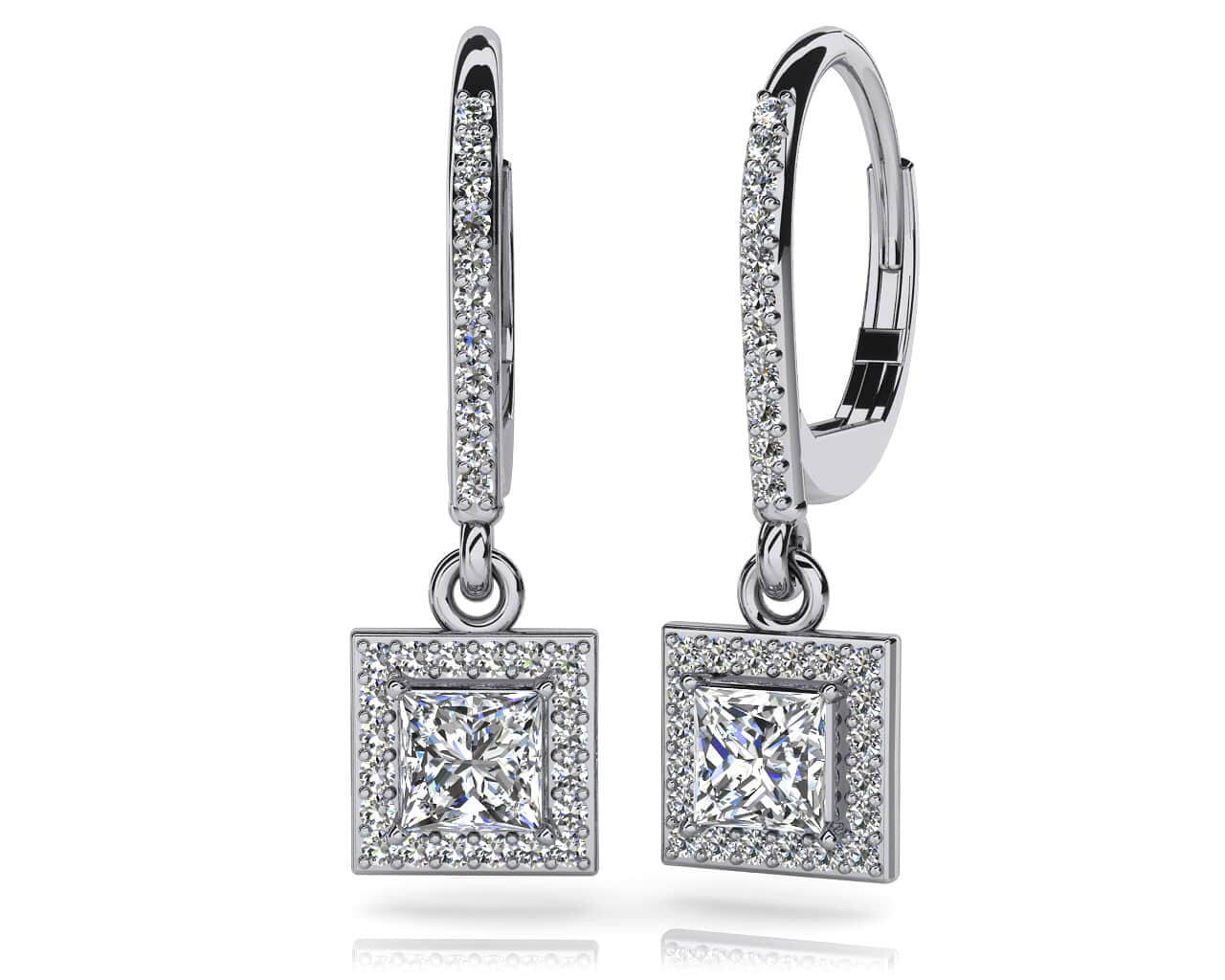 Princess Cut Diamond Drop Earrings Diamond  with 0.58 ct. (2X0.16 ct. center diamonds)