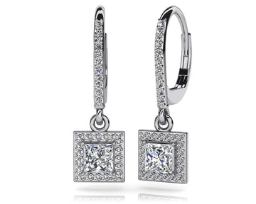 Princess Cut Diamond Drop Earrings Lab-Grown Diamond  with 2.11 ct. (2X0.88 ct. center diamonds)