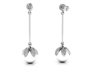 Finishing Touch Pearl And Diamond Drop Earrings Lab-Grown Diamond  with 0.72 ct.(finished) 1mm, 1.2mm, 3mm