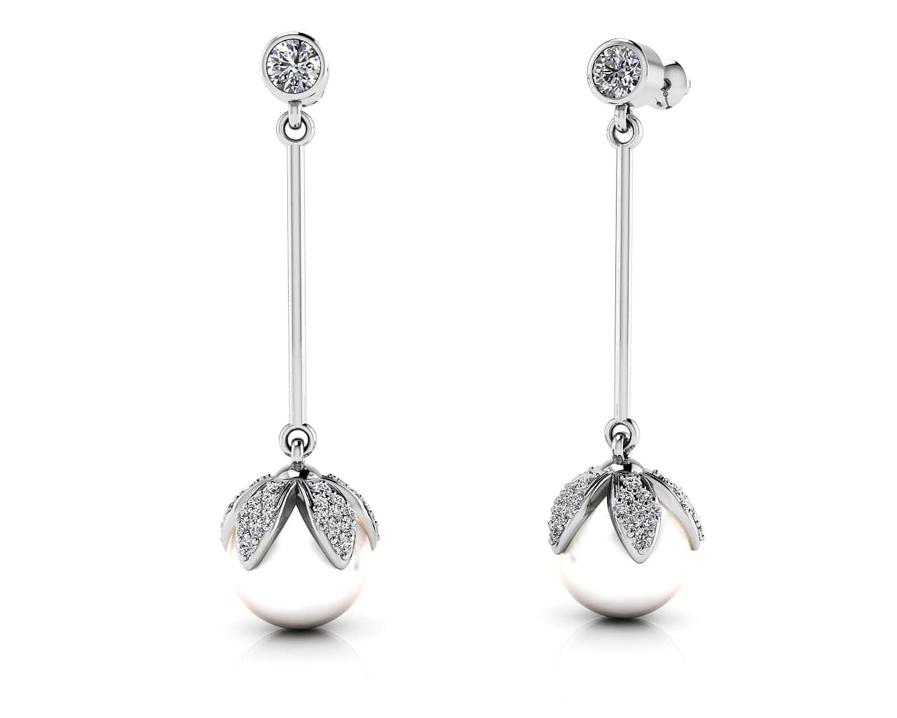 Finishing Touch Pearl And Diamond Drop Earrings Diamond  with 0.72 ct.(finished) 1mm, 1.2mm, 3mm