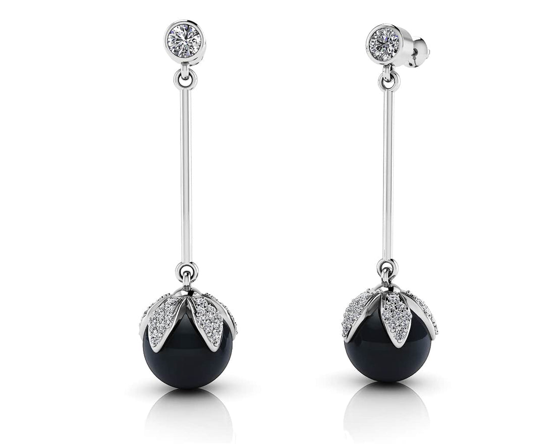 Midnight Black Pearl Drop Earrings Diamond  with 0.72 ct.(finished) 1mm, 1.2mm, 3mm