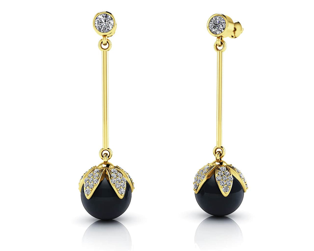 Midnight Black Pearl Drop Earrings Diamond  with 0.72 ct.(finished) 1mm, 1.2mm, 3mm