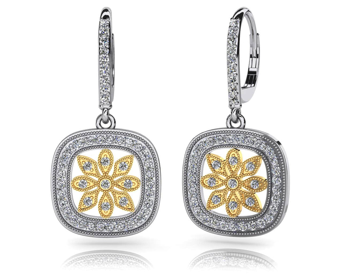 Floral Diamond Drop Earrings Diamond  with 0.96 ct.(finished) 1.3mm