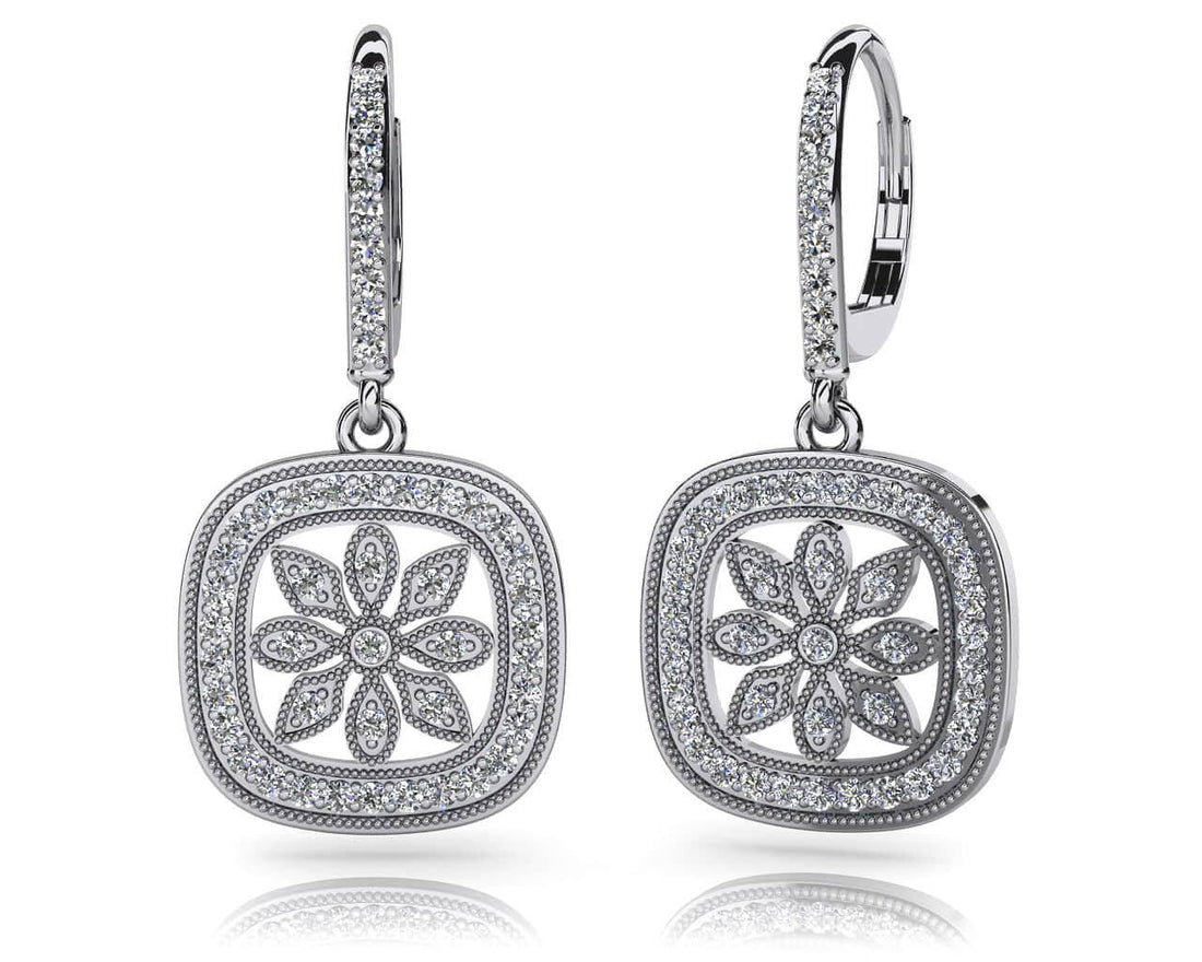 Floral Diamond Drop Earrings Diamond  with 0.96 ct.(finished) 1.3mm