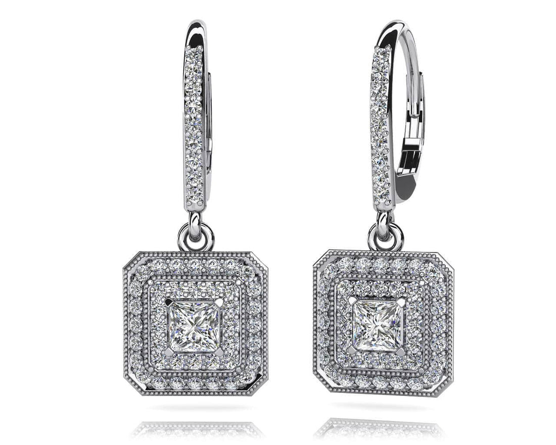 Square Shaped Princess And Round Diamond Earrings Lab-Grown Diamond  with 0.82 ct. (2X0.16 ct. center diamonds)