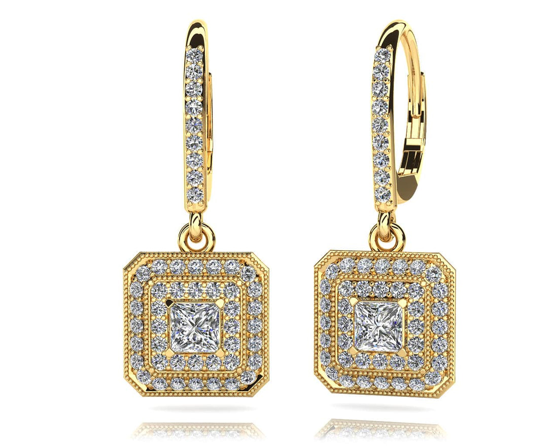 Square Shaped Princess And Round Diamond Earrings Lab-Grown Diamond  with 0.82 ct. (2X0.16 ct. center diamonds)