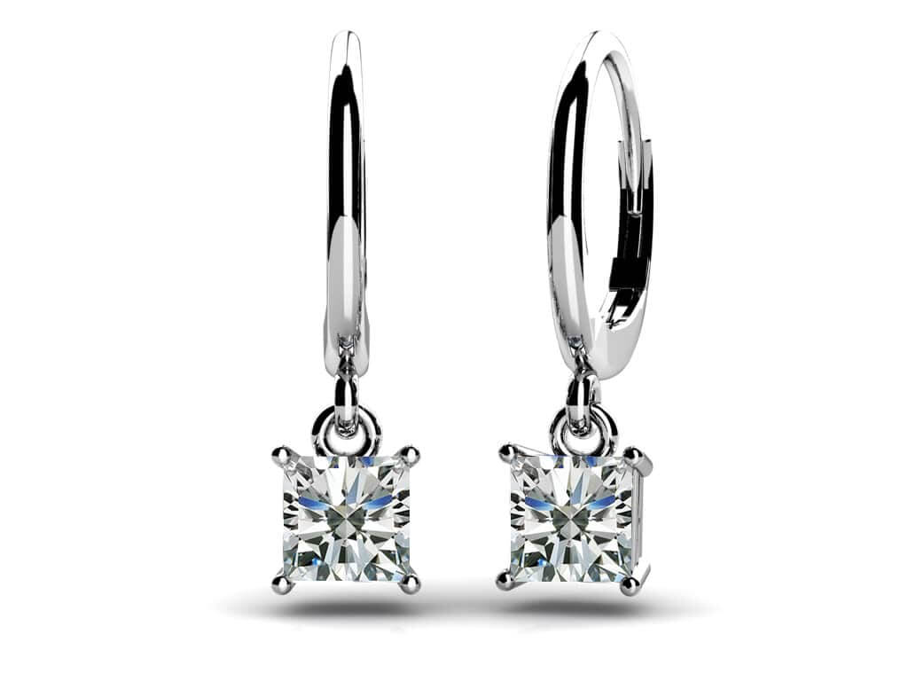 Four Prong Princess Cut Diamond Drop Earrings Diamond  with 1.50 ct.(finished) 5.0mm