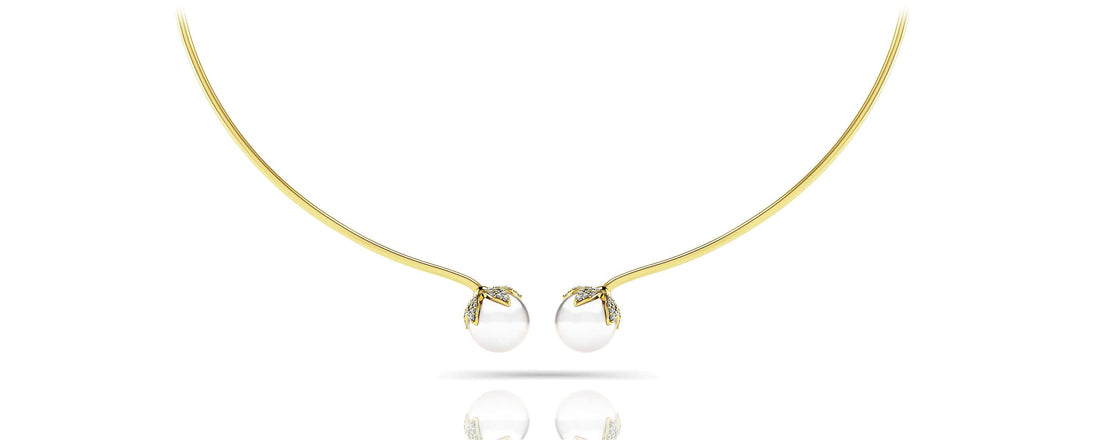 Double White Pearl Flexible Necklace Lab-Grown Diamond  with 0.51 ct.(finished) 1mm, 1.2mm