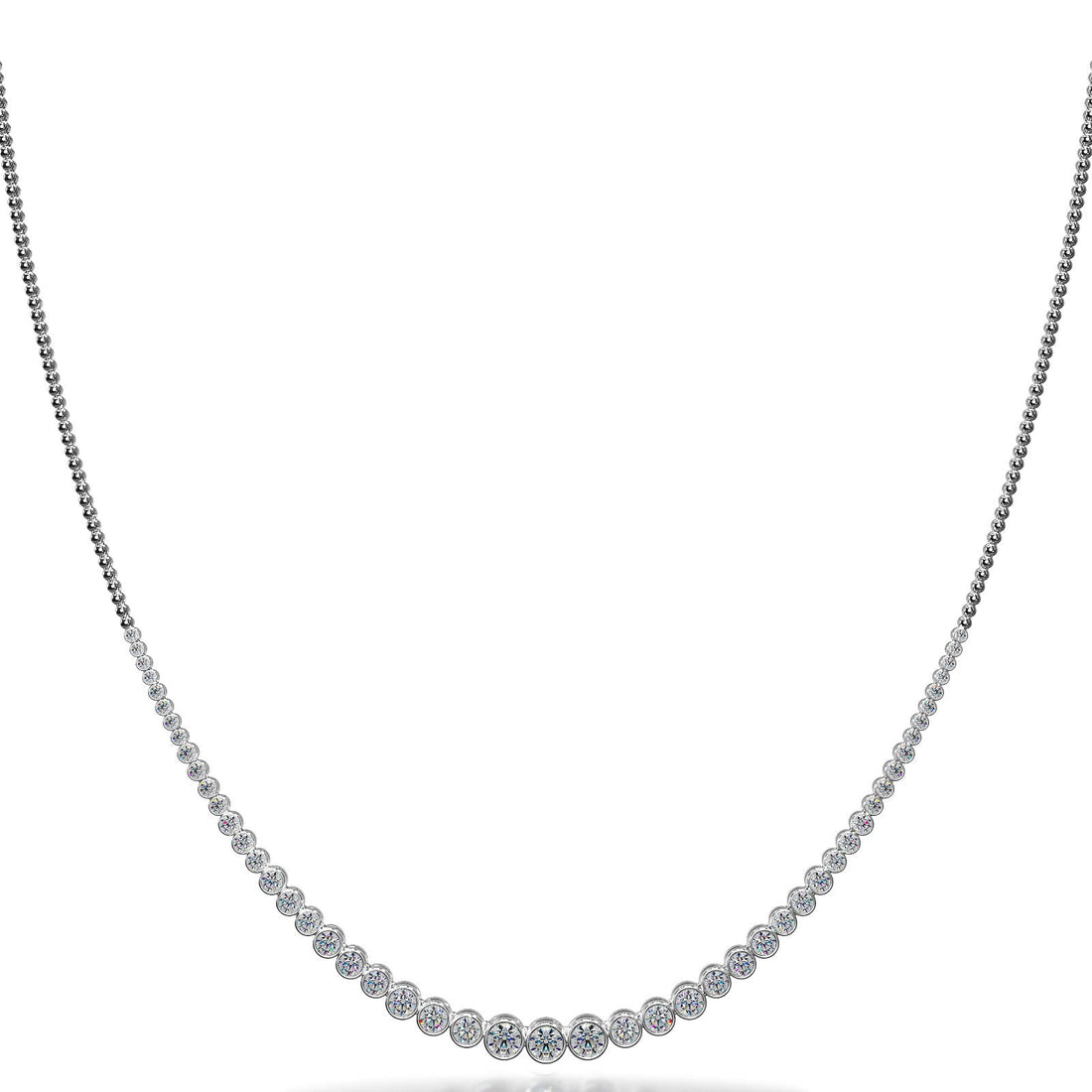 Round Bezel Set Diamond Necklace with Shiny Link Back Diamond  with 3.03 ct.(finished)