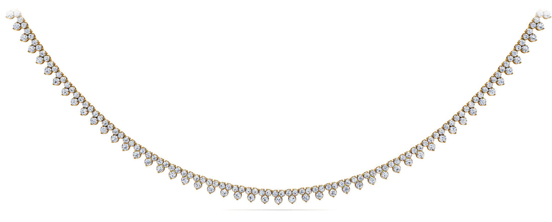 Three Stone Brilliant Diamond Tennis Necklace Diamond  with 8.18 ct.(finished) 1.8mm, 2.1mm