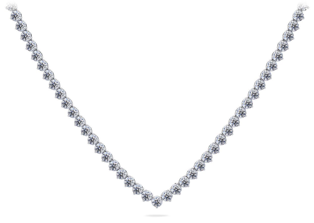 Timeless Three Prong Riviera V Neck Diamond Necklace Diamond  with 6.93 ct.(finished) 2.2mm