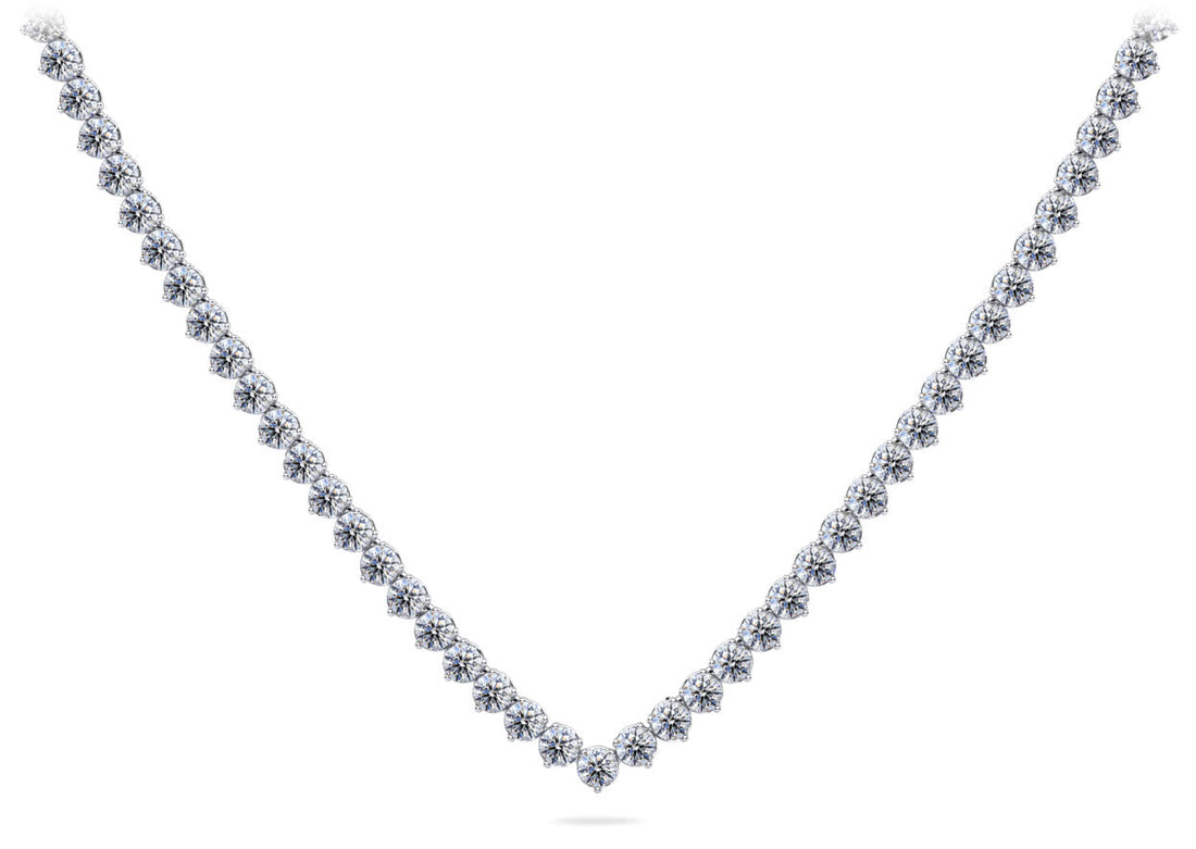 Timeless Three Prong Riviera V Neck Diamond Necklace Diamond  with 13.55 ct.(finished) 3mm