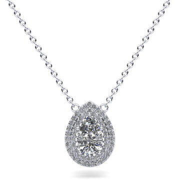 Double Halo Pear Shape Diamond Pendant Diamond  with 1.26 ct.(finished) 8.5x5.5mm, 1mm