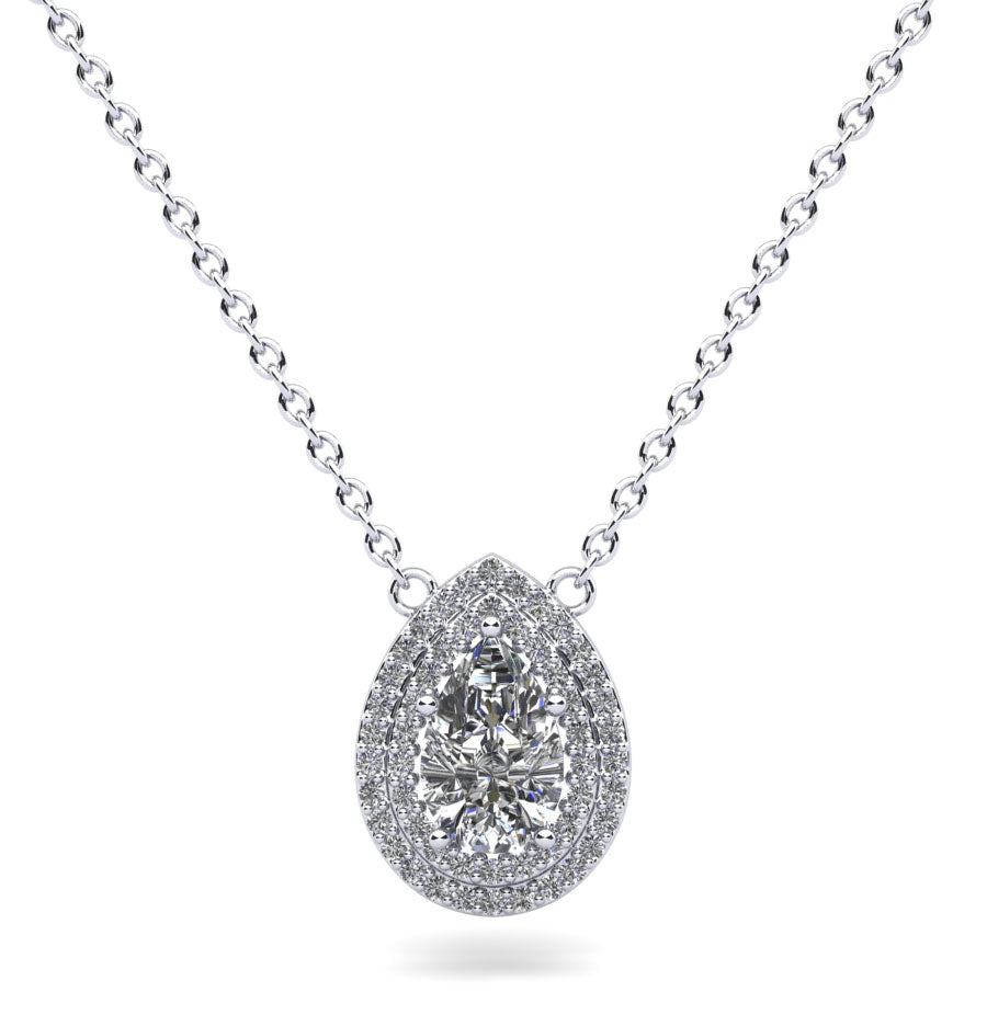 Double Halo Pear Shape Diamond Pendant Lab-Grown Diamond  with 1.26 ct.(finished) 8.5x5.5mm, 1mm