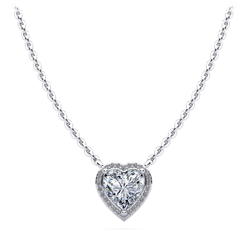 Perfect Heart Halo Diamond Pendant Lab-Grown Diamond  with 1.63 ct. (1.50 ct. center diamond)