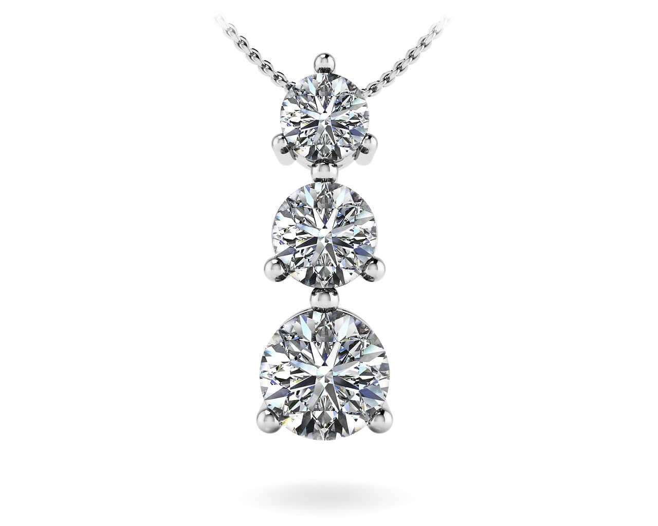 Three Prong 3 Stone Pendant Diamond  with 0.27 ct.(finished) 2.1mm, 2.8mm, 3.4mm