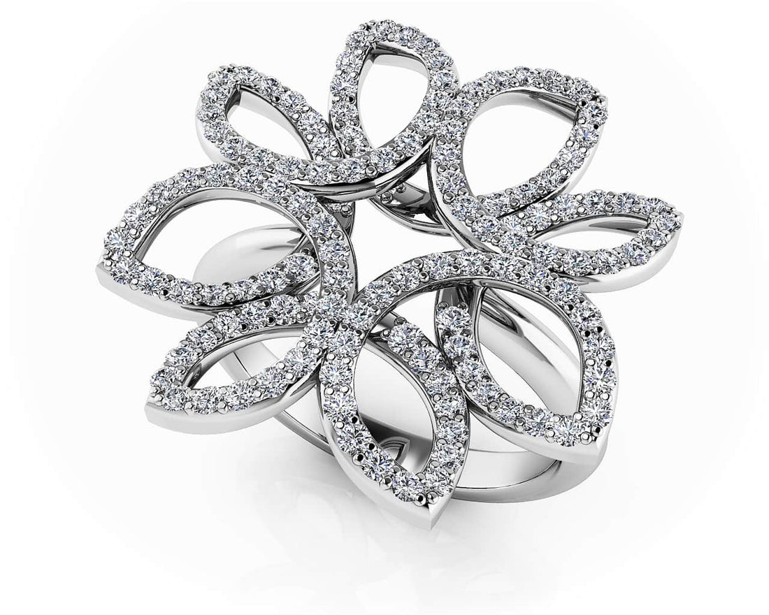 Bold Diamond Flower Ring In Diamond  with 0.68 ct.(finished) 1mm, 1.1mm, 1.2mm