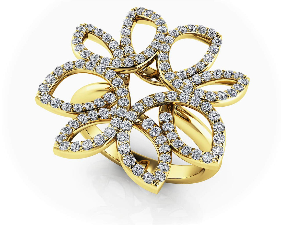 Bold Diamond Flower Ring In Diamond  with 0.68 ct.(finished) 1mm, 1.1mm, 1.2mm