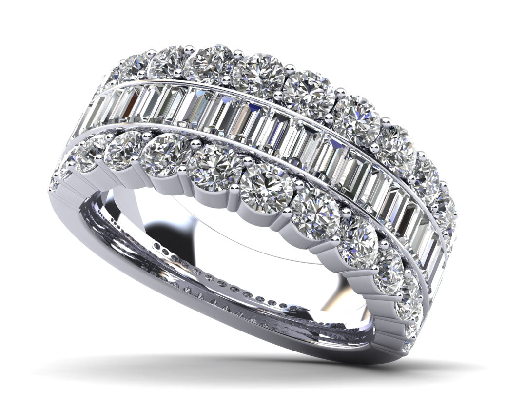 Baguettes and Rounds Anniversary Ring Diamond  with 2.38 ct.(finished) 2.75x1.5mm, 2.3mm