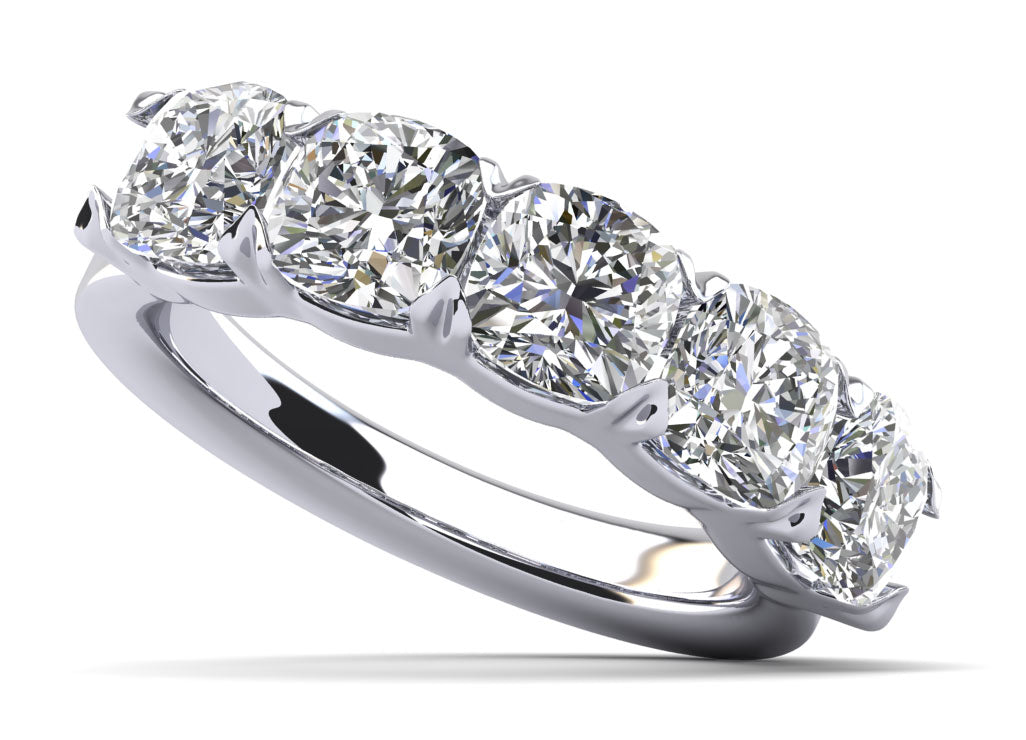 Five Stone Cushion Cut Diamond Anniversary Ring Lab-Grown Diamond  with 1.75 ct.(finished) 4.5mm