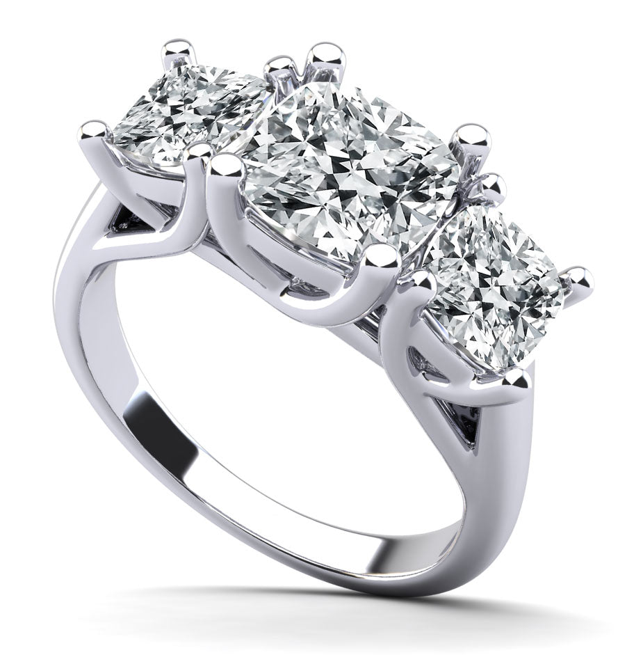 Cushion Cut Three Stone Diamond Ring Lab-Grown Diamond  with 1.00 ct. (0.50 ct. center diamond)