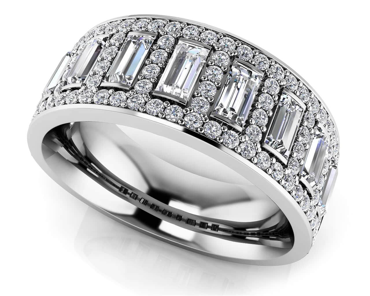 Luxurious Baguette And Round Diamond Accent Anniversary Ring Diamond  with 1.74 ct.(finished) 4x2mm, 1mm