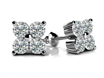 Quad Block Diamond Studs Solitaire Earrings Lab-Grown Diamond  with 1.52 ct.(finished) 3.7mm