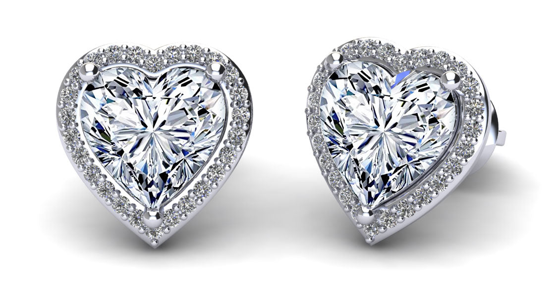 Halo Heart Diamond Stud Earrings Lab-Grown Diamond  with 1.18 ct. (2X0.50 ct. center diamonds)