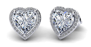 Halo Heart Diamond Stud Earrings Lab-Grown Diamond  with 2.22 ct. (2X1.00 ct. center diamonds)