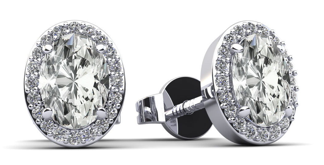 Halo Oval Diamond Stud Earrings Lab-Grown Diamond  with 0.80 ct. (2X0.33 ct. center diamonds)