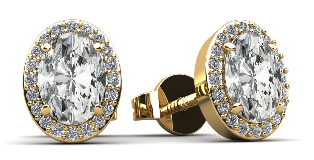 Halo Oval Diamond Stud Earrings Lab-Grown Diamond  with 3.42 ct. (2X1.60 ct. center diamonds)