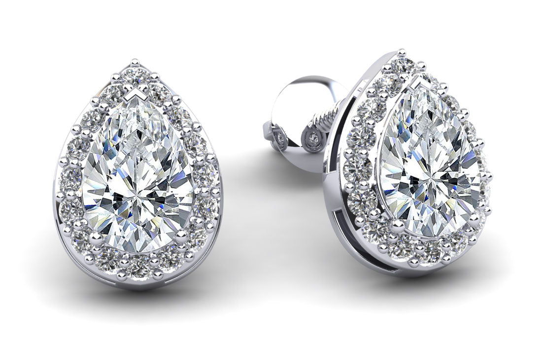 Rounds and Pears Brilliance Halo Stud Earrings Diamond  with 1.25 ct. (2X0.50 ct. center diamonds)