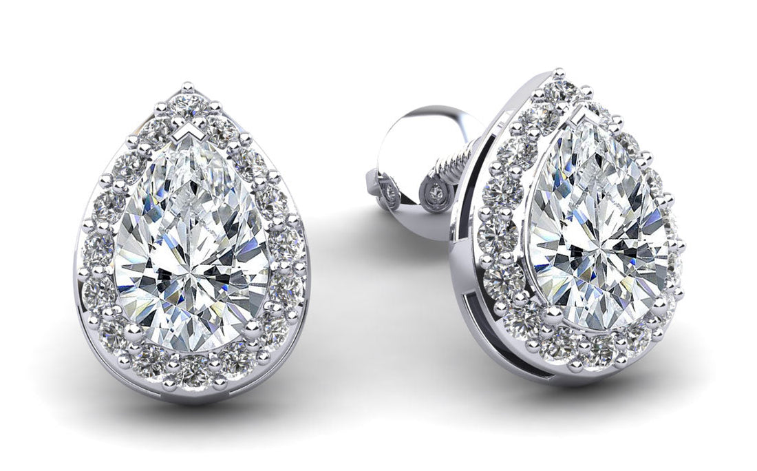 Rounds and Pears Brilliance Halo Stud Earrings Diamond  with 0.62 ct. (2X0.21 ct. center diamonds)