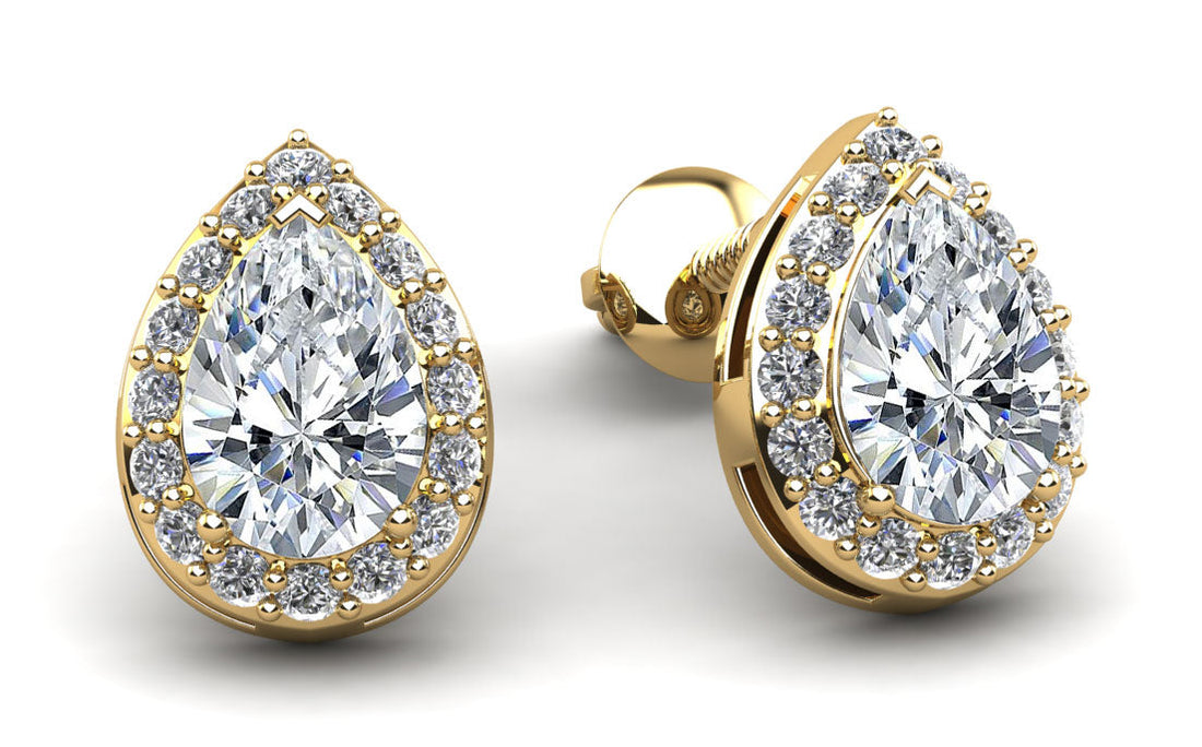 Rounds and Pears Brilliance Halo Stud Earrings Lab-Grown Diamond  with 1.25 ct. (2X0.50 ct. center diamonds)