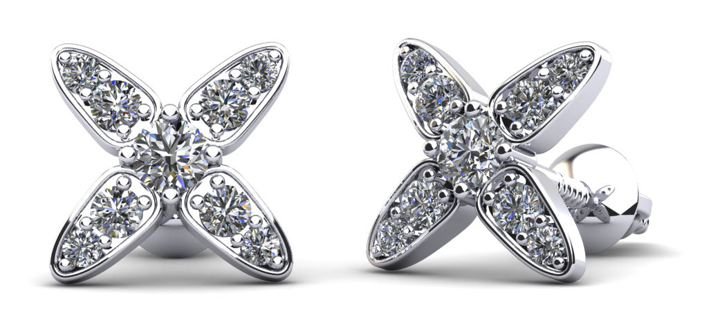 Marquise Flower Round Diamond Stud Earrings Diamond  with 0.59 ct.(finished) 1.5mm, 2mm, 3mm