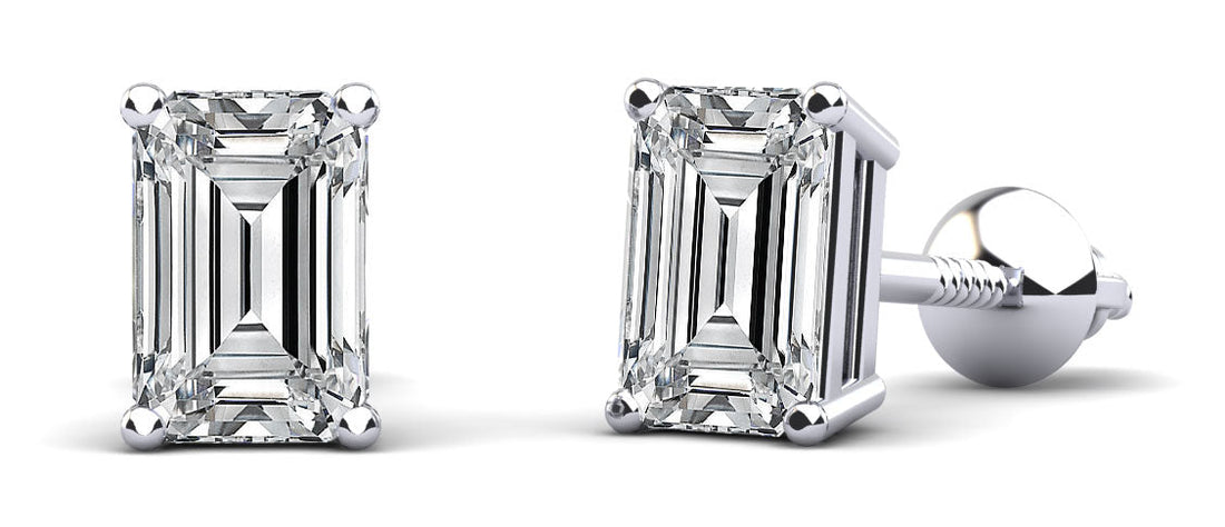 Classic Emerald Cut Diamond Stud Earrings Lab-Grown Diamond  with 2.00 ct.(finished) 7x5mm