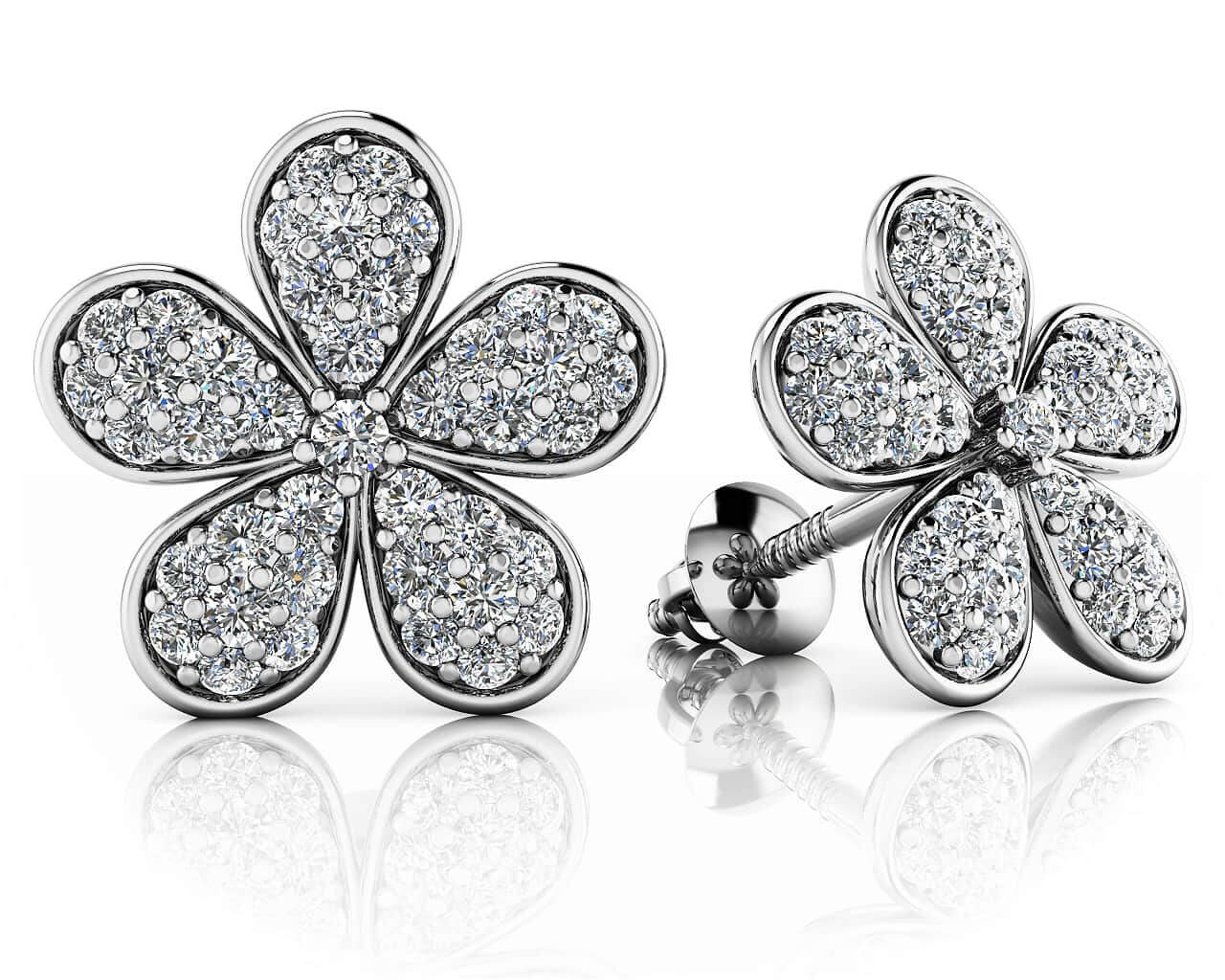 Diamond Flower Stud Earrings Lab-Grown Diamond  with 0.44 ct.(finished) 1mm, 1.1mm, 1.2mm