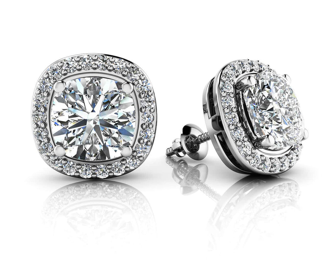 Ravishing Cushion Cut Diamond Studs Lab-Grown Diamond  with 1.22 ct. (2X0.50 ct. center diamonds)