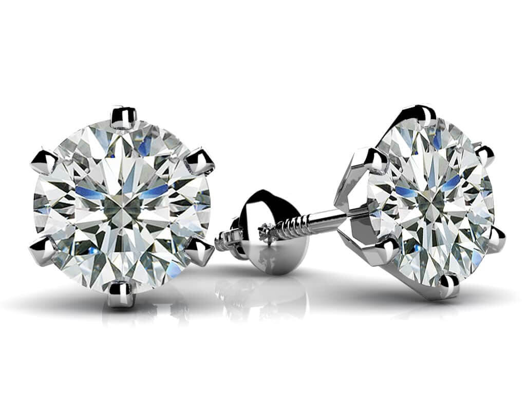 Classic Six Prong Diamond Stud Earrings Lab-Grown Diamond  with 2.00 ct.(finished) 6.5mm