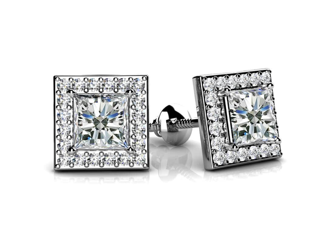 Princess Designer Diamond Stud Earrings Lab-Grown Diamond  with 1.10 ct. (2X0.45 ct. center diamonds)