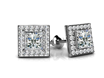 Princess Designer Diamond Stud Earrings Diamond  with 0.47 ct. (2X0.16 ct. center diamonds)