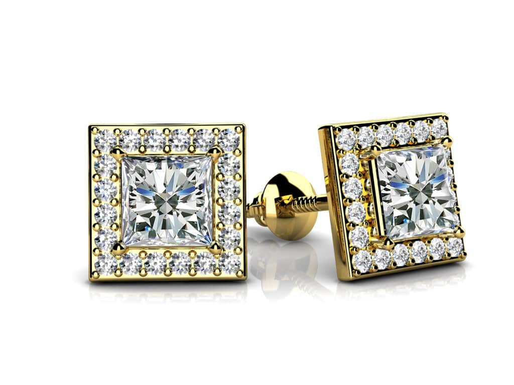 Princess Designer Diamond Stud Earrings Diamond  with 1.48 ct. (2X0.60 ct. center diamonds)