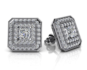 Square Shaped Princess And Round Diamond Studs Diamond  with 0.95 ct. (2X0.16 ct. center diamonds)