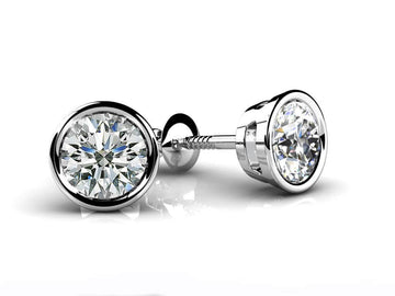 Bezel Set Round Diamond Stud Earrings Diamond  with 2.00 ct.(finished) 6.5mm