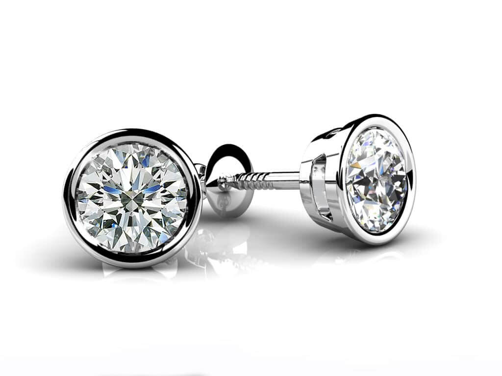 Bezel Set Round Diamond Stud Earrings Lab-Grown Diamond  with 2.00 ct.(finished) 6.5mm