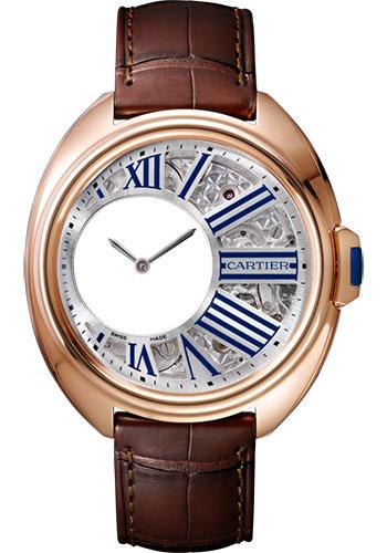 Cartier Cle de Cartier Mysterious Hours Watch - 41 mm Pink Gold Case - Silver Dial - Brown Alligator Strap - WHCL0002