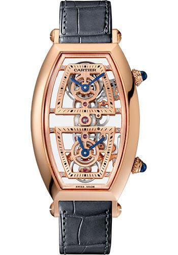 Cartier Tonneau Skeleton Xl Watch - 52.4 mm Pink Gold Case - Skeleton Dial - Dark Gray Alligator Strap - WHTN0005