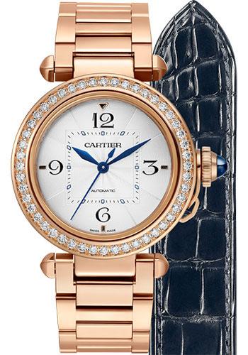 Cartier Pasha de Cartier Watch - 35 mm Pink Gold Case - Silver Dial - Bracelet - Second Navy Blue Alligator Strap - WJPA0013